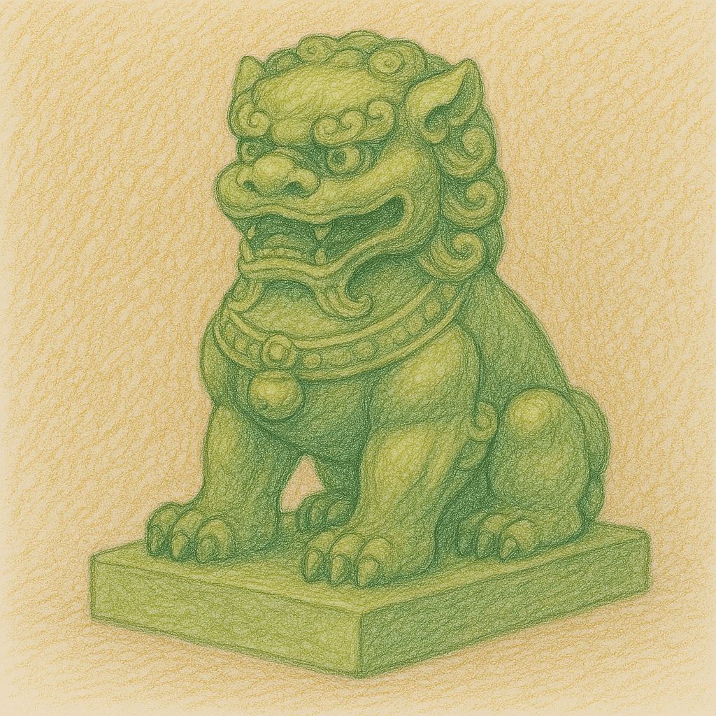 緑の翡翠で作ったシーサーの文鎮