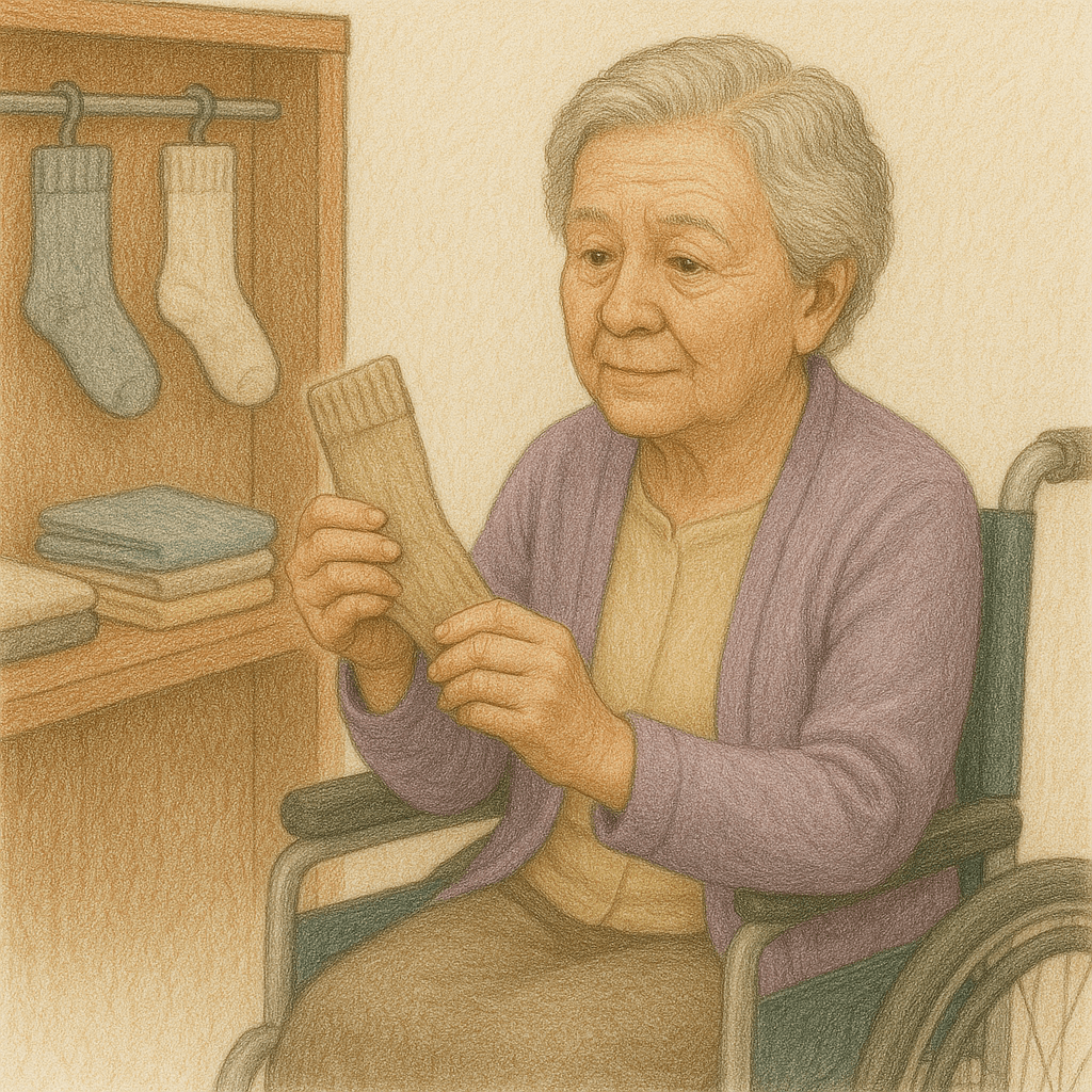 靴下を選ぶ祖母の姿