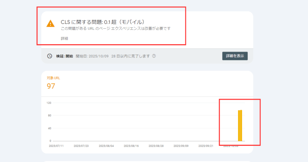 CLS に関する問題: 0.1 超（モバイル）